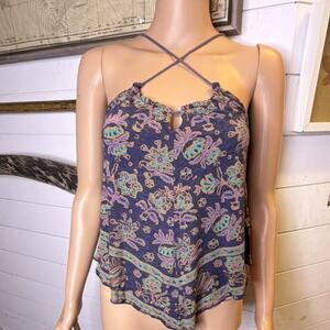 American Eagle Blue Purple Floral Strappy Spaghetti Tank XS Women